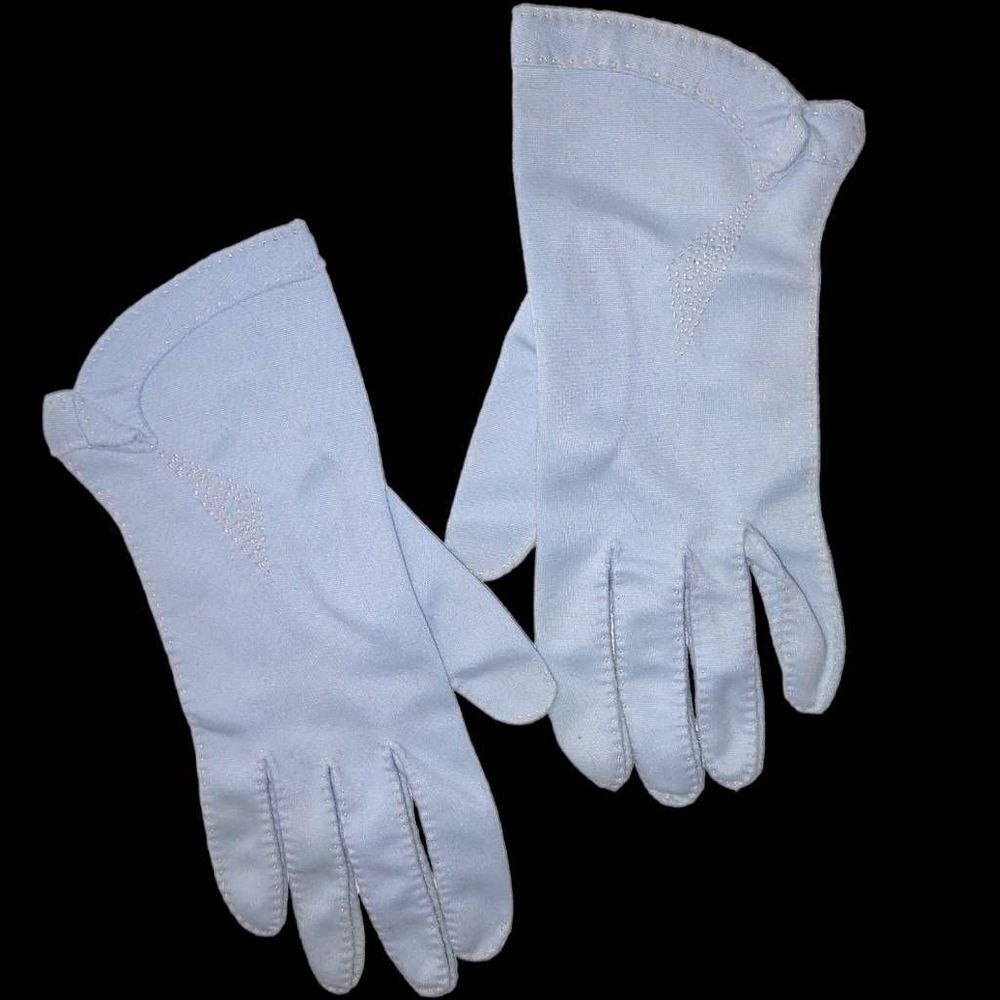 Handmade Blue Women's Gloves Hand Stitched White Thread Diamond Design Vintage 5